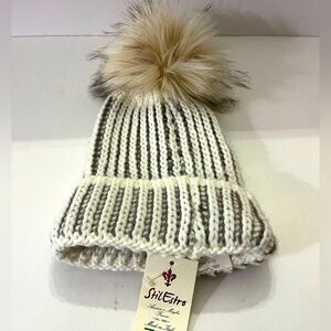 Alpaca Blend Beanie Winter Hat Faux Fur Pompom Taupe Made in Italy StilEstro